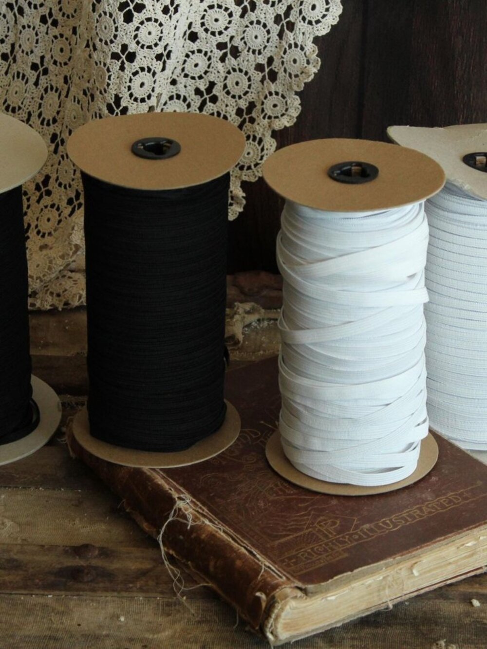 USA Made Elastic: White or Black, 1/4" or 3/8", 5 Yards